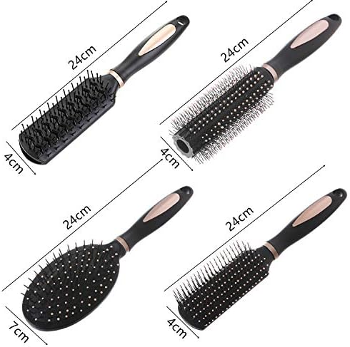 Pack of 4 Anti-Static Hair Tools for Women, Men & Kids: Oval Comb, Round Vent Brush, Detangling Paddle Brush for Wet/Dry Hair Massage & Shine, QXDAI-10 - Image 2
