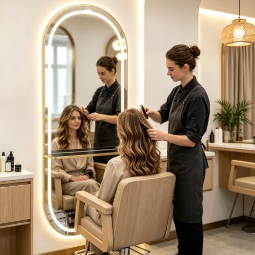 Wall Mounted Salon Station Mirror with LED Light, Shelf & Hair Dryer Holder - Image 3
