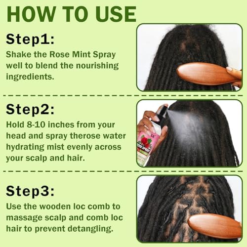 Rose Water for Hair Loc Spray Refreshing for Locs - Rose Water Hair Scalp Moisturizer Hydrating Dreadlock Rosewater & Peppermint Spray - Loc Brush for Dreads Comfortable Massage Wide Tooth Comb (2PCS) - Image 6