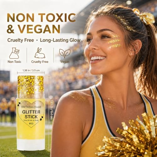 Go Ho Gold Glitter Stick, Sparkly Hair Face Body Shimmer for Women Kids - Image 2