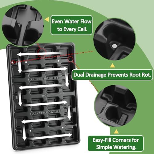 RooTrimmer 24 Cell Nursery Pots Trays 10 Pack (17"x11"x1.6"), Reusable Plastic Plant Pot Tray with Drain Holes, Carrying Seed Starter Tray for Holding 2.8 inch (7CM) Square Nursery Pots (Black) - Image 4