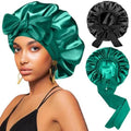2Pcs Silk Hair Satin Bonnet for Sleeping Women,Large Satin Sleep Bonnets for Women with Elastic Tie Band Silk Hair Wrap with Ajustable Straps,Night Sleep Cap for Curly Braids,Black+Green by FIRSTPELLA