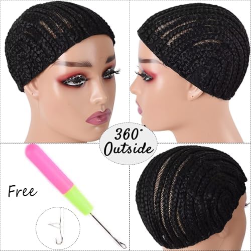 Braided Wig Cap For Crochet Hair Braids Breathable Cornrow Cap for Easier Sew in Weave Hair Glueless Black Cornrow Crochet Wig Cap For Making Wig Tight Fit Medium Size (braided caps,1pc) - Image 2