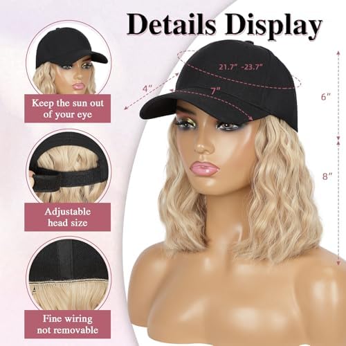 HANYUDIE Hat Wig for Women Wig Cap with Curly Hair Extensions Hat with Hair Wave Adjustable Baseball Cap Wigs - Image 3