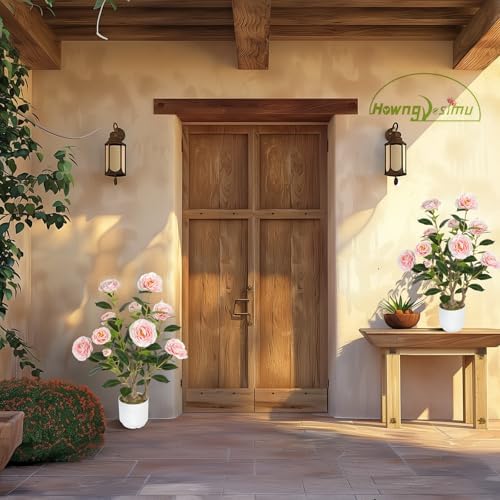 2 Pack Artificial Camellia Tree with White Pot, 24" Faux Potted Plants for Indoor Outdoor Decor, Tall Silk Greenery Plant for Home Office Living Room Balcony, Pink - Image 4