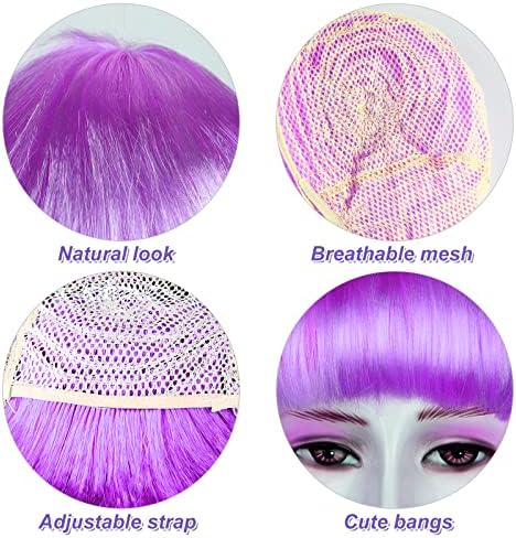 MIAHART Purple Short Bob Wig and Sunglass Set, Neon Colored Wigs Sunglass Pack Costume Colorful Cosplay Wigs Daily Party Hairpieces for Bachelorette Neon Party Favors Halloween Decorations Supplies - Image 3