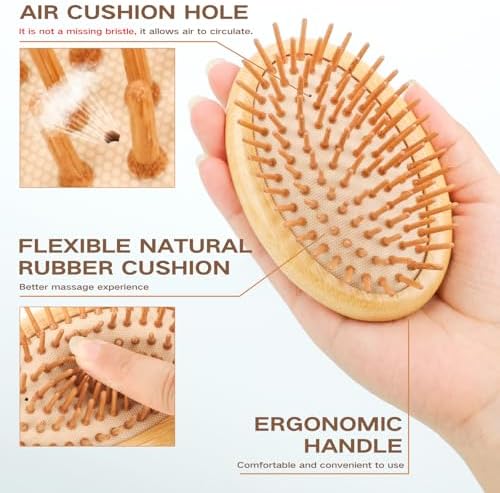 Bamboo Hair Brush, Mini Scalp Massager, Detangling for All Hair - Image 2
