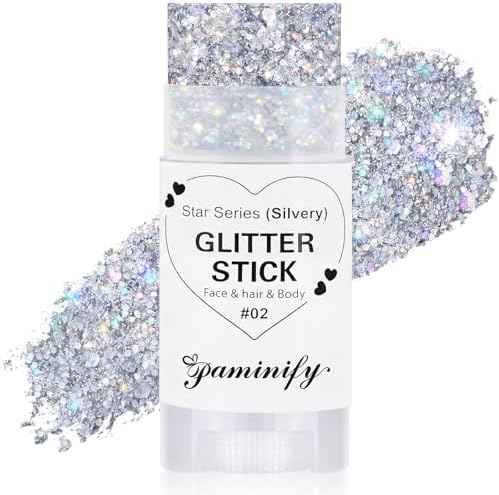 Silver Hair Glitter Stick,Cheer Body Face Glitter Stick,Mardi Gras Outfit for Women,Rave Music Festival Singer Concert Accessories,Waterproof Halloween Cosplay Shimmer Makeup by PaminifyBeautyMakeup