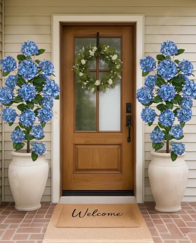 5FT Blue Hydrangea Artificial Flower Tree Large Faux Hydrangea Plant Potted - Image 5