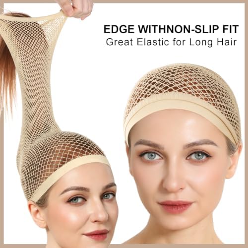FANDAMEI Wig Cap Set for Long Hair, 2 PCS Large Open End Hair Cap for Wigs, 30 CM Nylon Wig Net Non-Slip Mesh Wig Cap, Wig Caps with 10 Hair Pins 5 Hair Ties for Halloween Rave Cosplay-17 PCS in Total - Image 6