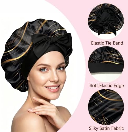 Satin Hair Bonnet Silk Bonnet for Sleeping Double Layer Elastic Tie Band Adjustable Reusable Hair Cap Cute Women Girls - Image 3