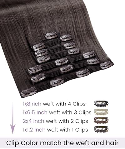 LaaVoo Clip in Human Hair Extensions Cool Brown 150g - Image 2