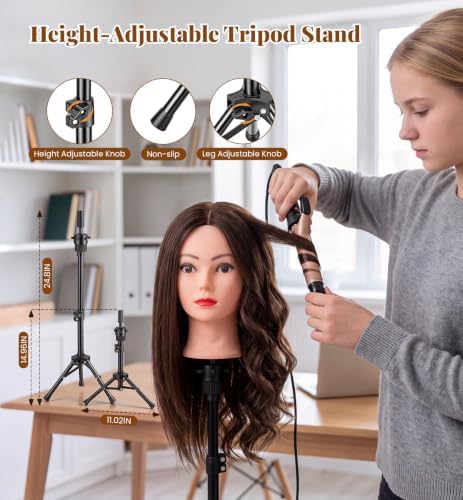 22-Inch 100% Human Hair Mannequin Head with Tripod Stand for Hair Styling - Image 5