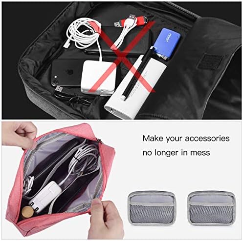 2-PACK Accessories Bag for Women Ladies Travel Organizer, Big+Small Portable Storage Bag Pouch Electronics Accessories Carrying Case Cosmetic Bag for Hard Drive, Mouse, Cable, Adapter, Cellphone, Pink - Image 5