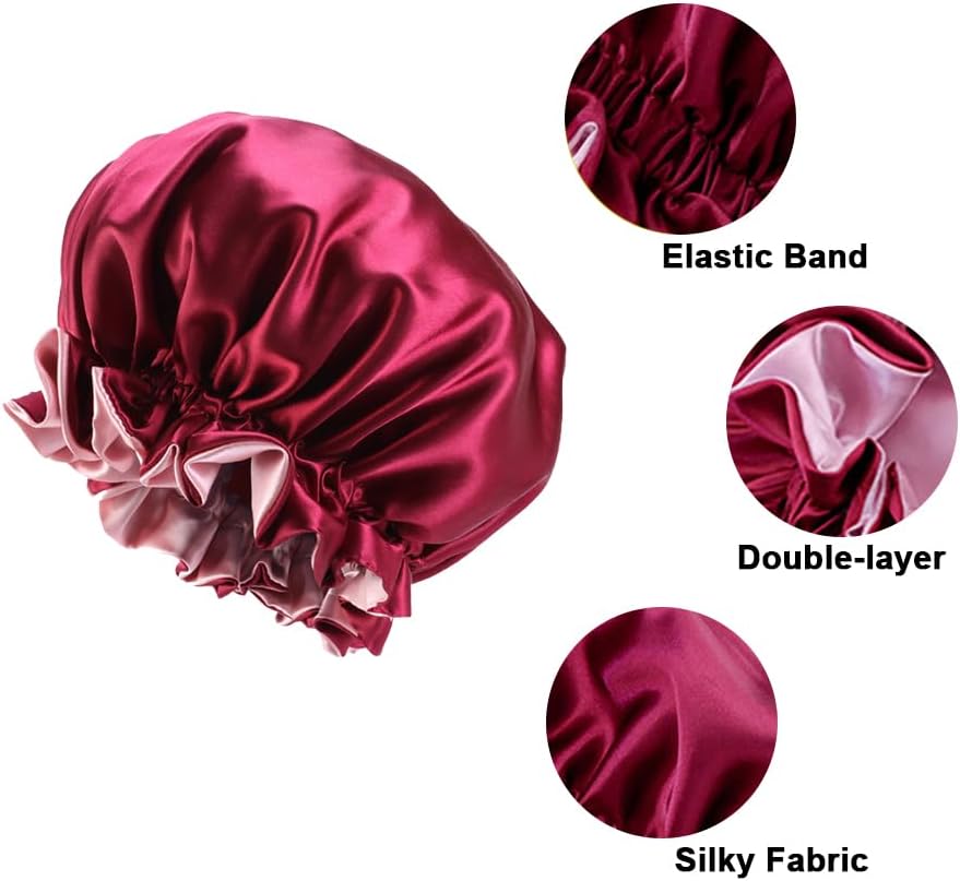 Satin Bonnet for Sleeping Women Wide Elastic - Double Layer Satin Bonnet Hair Bonnet Night Sleep Cap for Curly Hair - Image 2