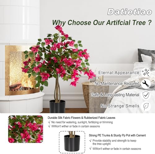 3FT Artificial Bougainvillea Tree with Lush Pink Flowers, Faux Potted Fake Plant, UV Resistant Artificial Tree for Indoor Outdoor Home Decor, Living Room, Office, Patio, Porch - Image 6