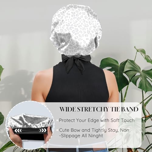 Satin Hair Braid Bonnet for Sleeping Double Layer Elastic Wide Soft Tie Band Hair Silk Lined Sleep Cap Women Girls - Image 5