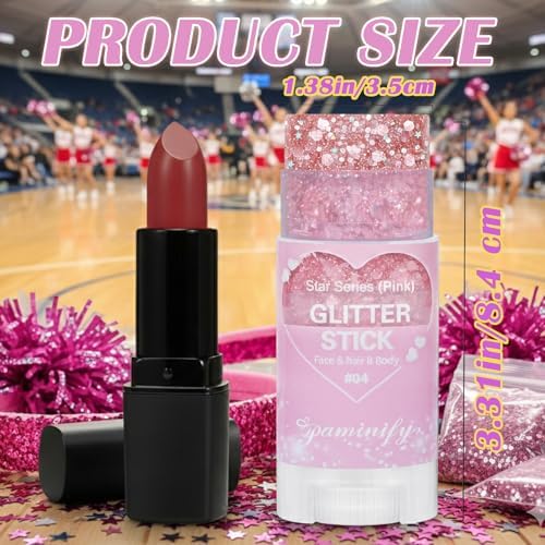 Pink Hair Glitter Stick,Cheer Body Face Glitter,Waterproof Pink Out Accessories for Spirit Week,Singer Concert Music Festival Halloween Shimmer Holographic Makeup Body Paint - Image 4