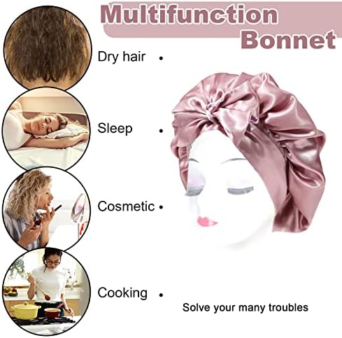 Lavender Silk Bonnet by Brand - Sleep Cap with Stretchy Tie Band for Curly Hair - Image 5