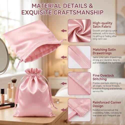 UPSTORE 5Pcs Satin Wig Storage Bags, Drawstring Silk Pouches for Hair - Image 3