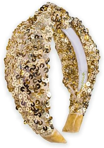 FROG SAC Sequin Knot Headband for Girls - Gold Knotted Head Bands for Kids, Sparkly Little Girl Headbands, Cute Tween Beaded Hair Band Accessories, Easter Basket Fillers Stocking Stuffers by FROGSAC