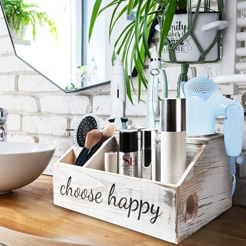 Wooden Hair Dryer Holder with 3 Circular Holes and 3 Compartment - Image 6