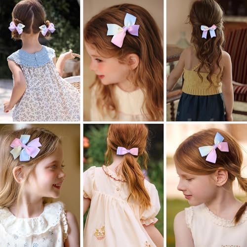 3" Girls Dressy Hair Bows Rainbow Gradient Multi Colored Grosgrain Ribbon Bow-knot Alligator Clips Holiday Hair Accessories for little Teen Toddler Girls Back School Gift in Pairs Set of 12 - Image 3