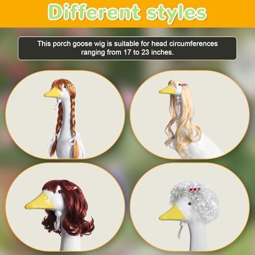 4Pcs Porch Goose Wigs Set Porch Goose Outfits Accessories for Outdoor Statue Accessories Garden Patio Yard Goosey Decoration (4PCS Wigs) - Image 5