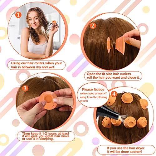 JANYUN 40 Pcs Orange Silicone Hair Rollers Heatless Hair Styling Tools - Image 3