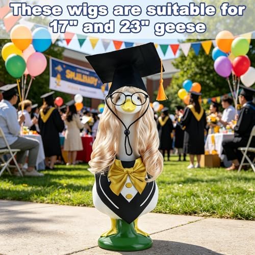 Graduation Porch Goose Accessories with Blonde Wig and Cap, 4-Piece - Image 3