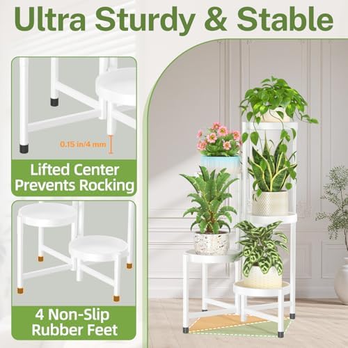 iDavosic.ly Plant Stand Indoor Outdoor, 5 Tier Metal Corner Shelf, White - Image 4