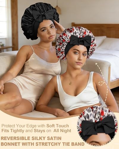AWAYTR Double Layer Satin Bonnet for Women, Reversible Sleep Hair Wrap - Image 2