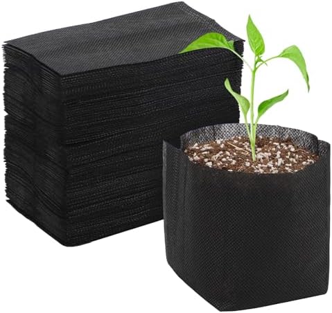 GREANER 100 PCS Nursery Bags, 6.3x5.7 Inch Biodegradable Seed Starter Pots, Plant Grow Bags for Plant, Tree, Flower, Seedling, Vegetables (Black) by GREANER
