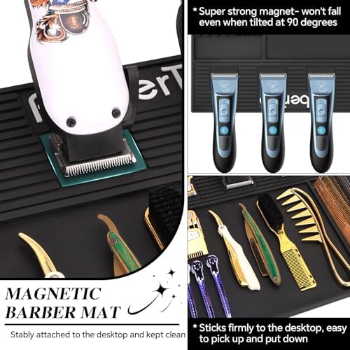 Barber Magnetic Mat with 4 Magnets, Anti-Slip Barber Mats for Clippers Tools Pad for Grooming Table Tray Stations, Silicone Mat for Barber Shop & Salon Accessories - Image 4