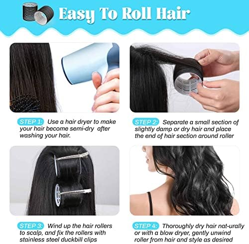 Jumbo Hair Curlers Rollers, 12Pcs Hair Roller Curlers Self Grip Holding Rollers with12 Stainless Steel Duckbill Clips for Long Hair Volume (Black) - Image 3