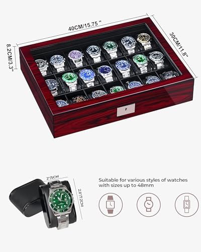 High End 21 Slot Watch Cases for Men, Piano Paint, Lockable Large Glass Lid - Image 5
