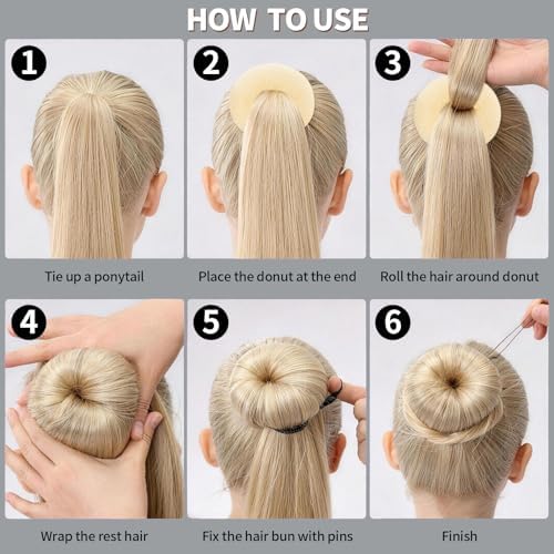FANDAMEI 6 PCS Hair Bun Makers for Kids, 10 Invisible Bun Nets for Ballet Girls, 3PCS Extra Small 3PCS Small Donut Buns for Hair Kids, Bun Makers Hair Nets for Buns with 5 Elastics 20 Pins (Gold) - Image 6