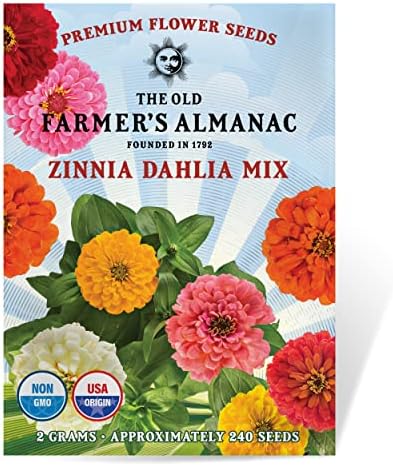 The Old Farmer's Almanac Zinnia Seeds (Dahlia Mix) - Approx 200 Flower Seeds - Premium Non-GMO, Open Pollinated, USA Origin by TheOldFarmersAlmanac