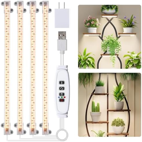 Hywyimlait LED Grow Light Strips for Indoor Plants Full Spectrum 3500K, 192 LEDs Plant Light Bar with 3/9/12H Timer, 10 Dimmable Levels for Seedling Succulent, 13 Inches, 4 Head by Hywyimlait