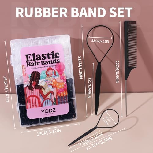 YGDZ Elastic Hair Ties, 1500 PCS Clear Rubber Bands for Hair, Black Hair Ties, Mini Elastics Bands, Ponytail Holders, Christmas Stuffers Xmas Gift, Hair Accessories for Girl, Toddler, Kids, Women - Image 3