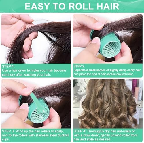 Hair Rollers, 12 Pack Self Grip Salon Hairdressing Curlers, Hair Curlers Sets, DIY Curly Hairstyle, Colors May Vary, JUMBO - Image 5