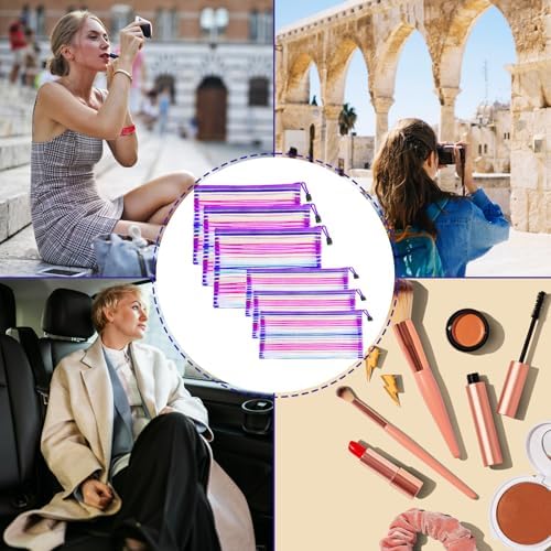 Mesh Bags with Zipper (6 Pack), Nylon Makeup Bag Cosmetic Pouches Travel Organizer Case for Purse Diaper Bag Home Organizing Striped Multi Size Purple - Image 6