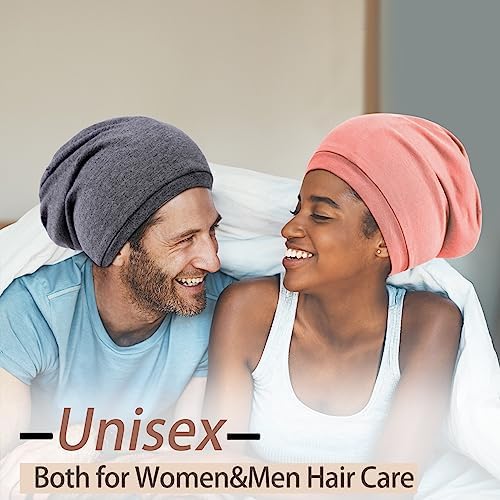 2 Pcs Adjustable Silk Hair Bonnet for Sleeping, Satin Lined Sleep Cap for Women and Men, Silk Hair Wrap Slouch Beanie. - Image 6