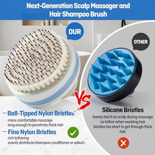 Scalp Massager with Double-Layer Bristles,Anti-Slip Rich-Lathering Hair Washing Shampoo Brush,Curved Scalp Scrubber with Better Head Fit for Dandruff Removal,Wet&Dry Use Scalp Stimulator. - Image 3