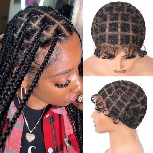 Braided Wig Cap With Human Baby Hair Crochet Wig Cap For Crochet Braids Hair Glueless Double Full Hd Lace Wig Caps For Black Women(#1B Black,69 Sections) by SunteficHair
