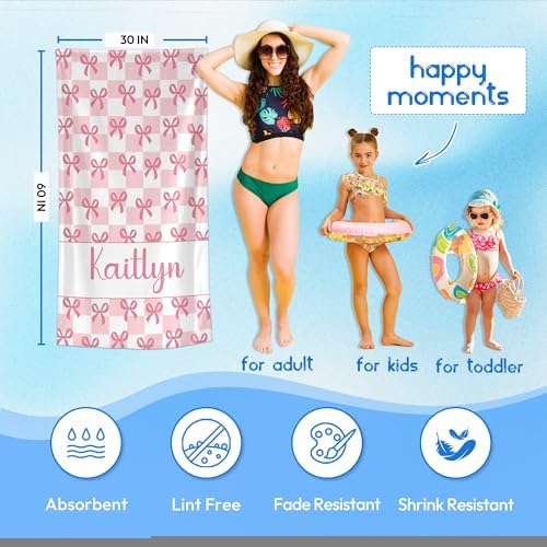 JML Personalized Beach Towel with Name, Custom Beach Towel with Text, Customized Bow Microfiber Pool Towel, Quick Dry & Absorbent Swim Towel for Adult,Anniversary, Birthday, Summer Holiday,Vacation - Image 3