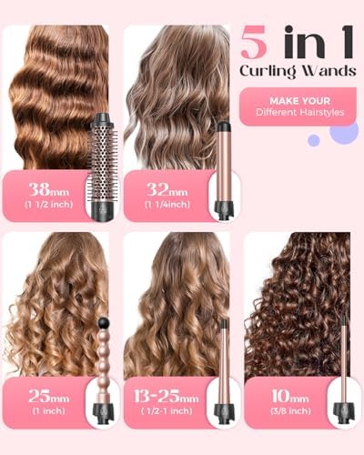 Lopeie 5 in 1 Curling Iron with Thermal Brush and 4 Interchangeable Ceramic Barrels(1/2 to 1 1/2 inch), Curling Wand Set, Fast Heating, Dual Voltage Hair Curler, Gifts for Women - Image 2