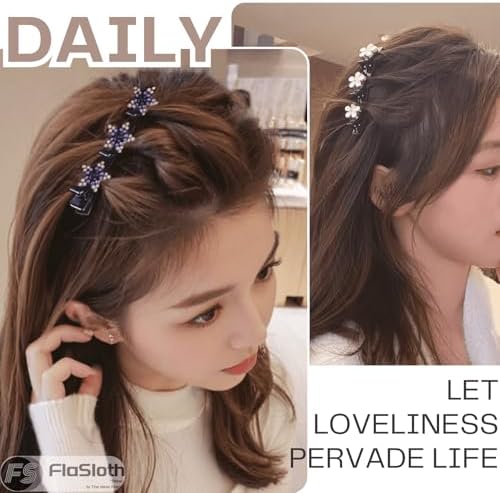 Hair Clips for Styling - 7PCS Crystal Stone Braided Hair Clips, Double-Layer Star and Flower Clips for Women and Girls, Sparkling Rhinestone Duckbill Clips, Non-Slip Hair Accessories (FlaSloth) - Image 5