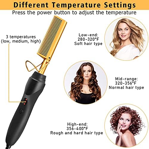 Electric Hot Comb Hair Straightener, Deluxe Electrical Straightening Comb Curling Iron for Natural Black Wigs, Hot Comb Electric for Wigs Pressing Combs with Wig Glue Melting Spray Hair Wax Stick - Image 5