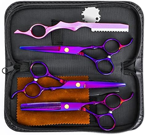 Professional Hair Cutting Scissors Sets Stainless Steel Barber Hairdressing Scissors Multifunctional Salon Thinning Scissors Straight Shears Tools Gifts for Mom Dad Friends (Purple) by XUGOU